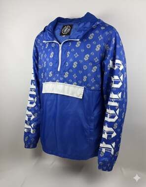 IMP Blue Monogram Quarter-Zip Windbreaker Anorak Jacket Size XL